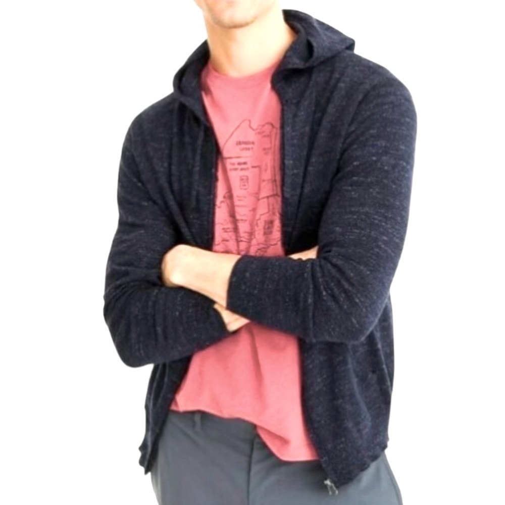 J. Crew Full Zip Hooded Budded Lightweight Cotton Sweater - Heather Navy‍‍‍‍‍﻿﻿﻿